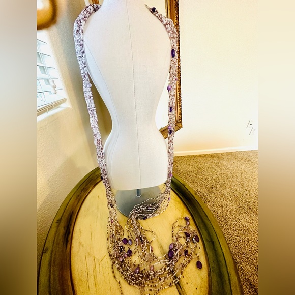 Long Purple Bead Tassel Wrap Belt - Picture 3 of 17